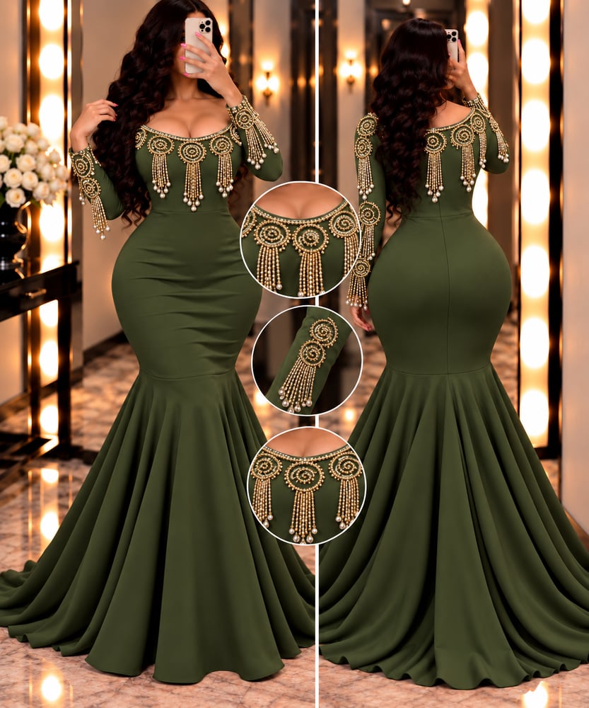 فستان استرتش كريب شك يدوي