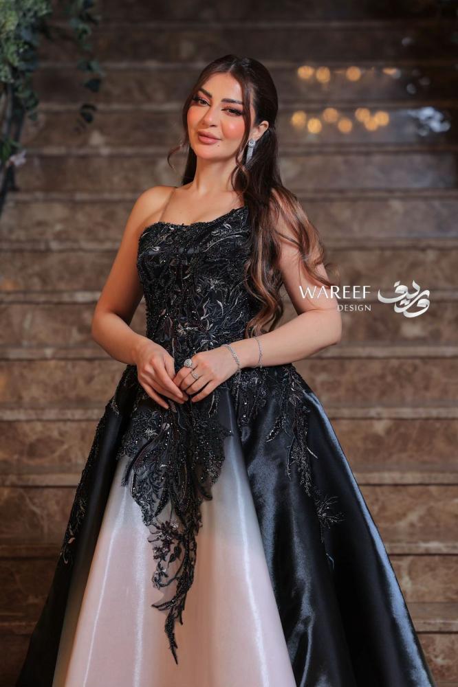 فستان سهره باللون البيج والاسود