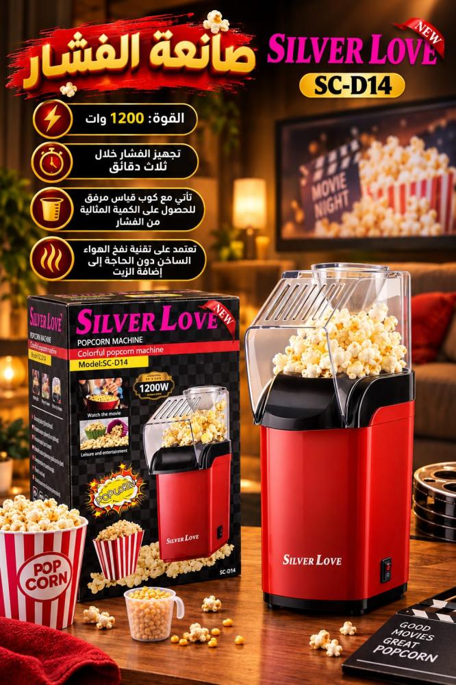 صانعة فشار كهربائية سيلفر لوف SILVER LOVE SC-D14 بقوة 1200 واط بدون زيت