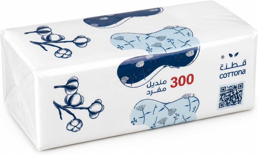 عرض توفير مناديل قطنة - 50 عبوة × 300 منديل | طبقتان ناعمة وعالية الامتصاص