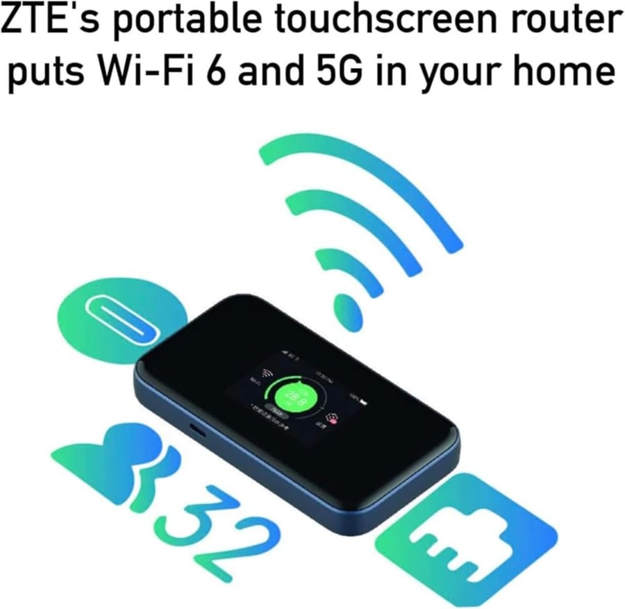 راوتر زد تي  محمول ZTE MU5001 5G Mobile WiFi – 5G WiFi 6، يدعم 32 جهاز، بطارية 4500mAh، أسود