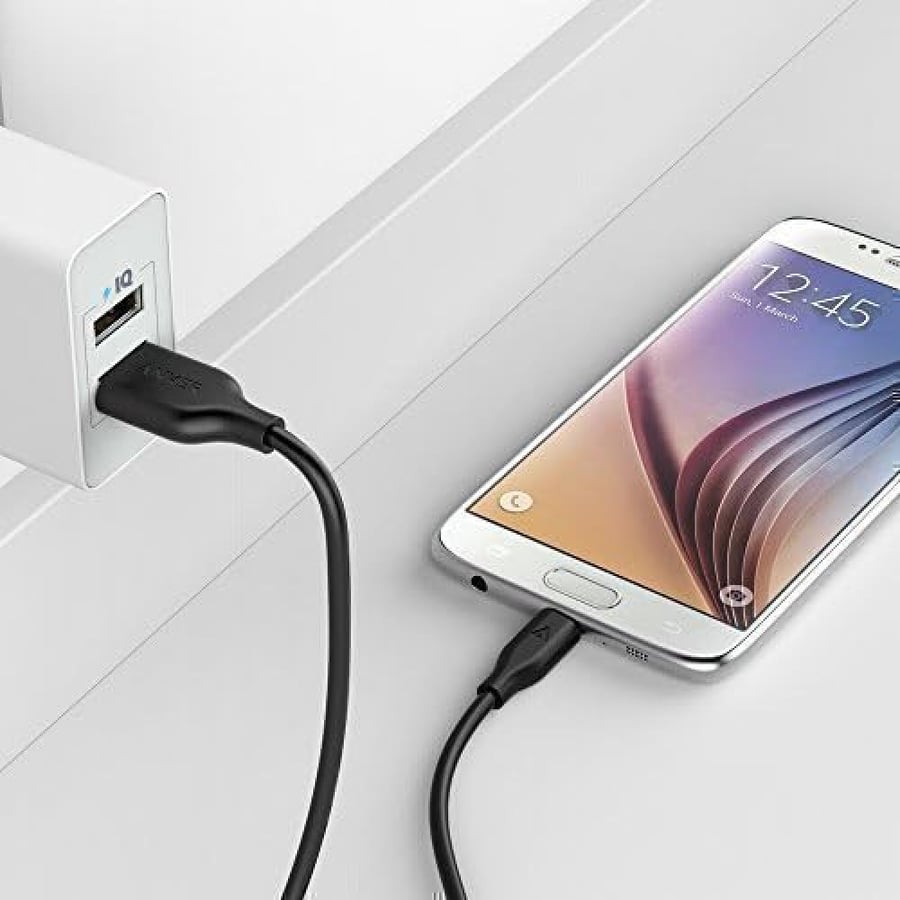 كيبل باور لاين بمنفذ مايكرو USB بطول 3 اقدام، اسود، مع امكانية نقل البيانات