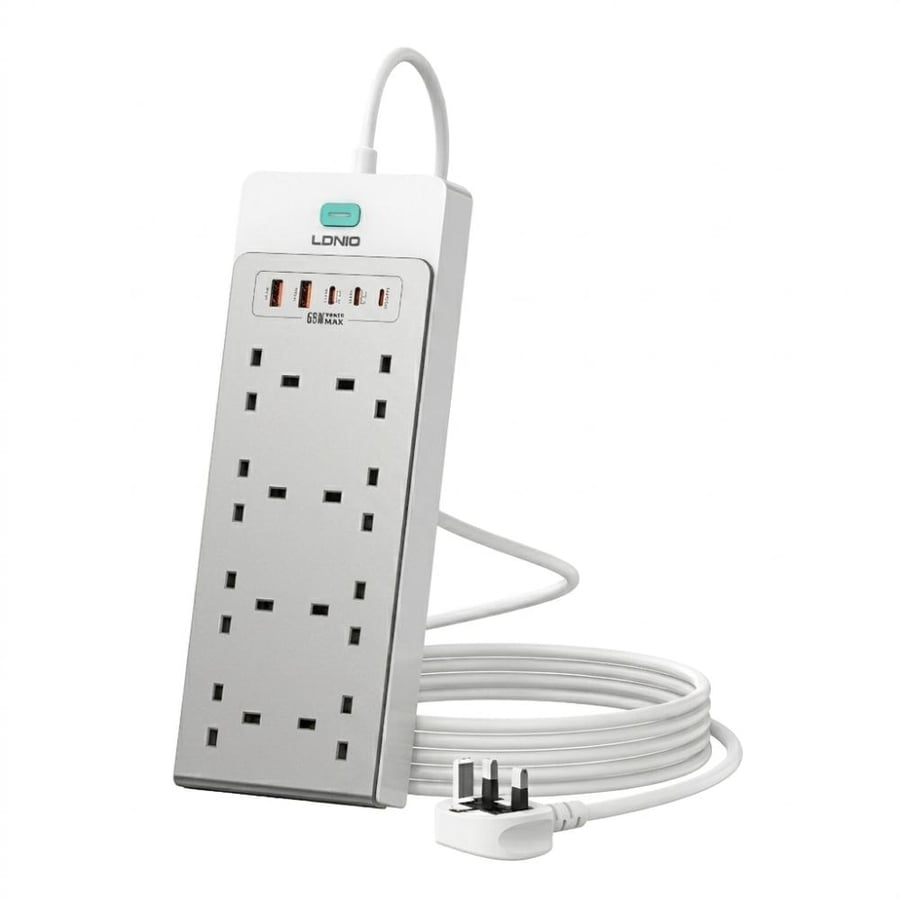 توصيلة كهرباء LDNIO SK3412 بقوة 2500 واط، 8 مقابس، شحن سريع GaN وUSB-C
