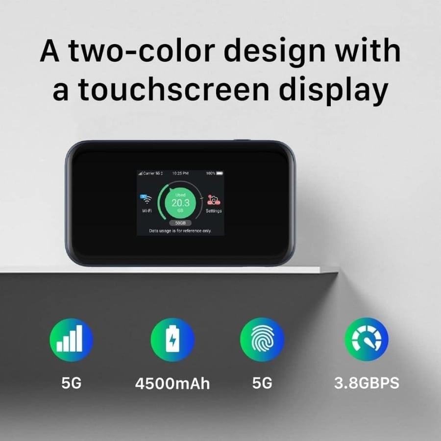 راوتر زد تي  محمول ZTE MU5001 5G Mobile WiFi – 5G WiFi 6، يدعم 32 جهاز، بطارية 4500mAh، أسود
