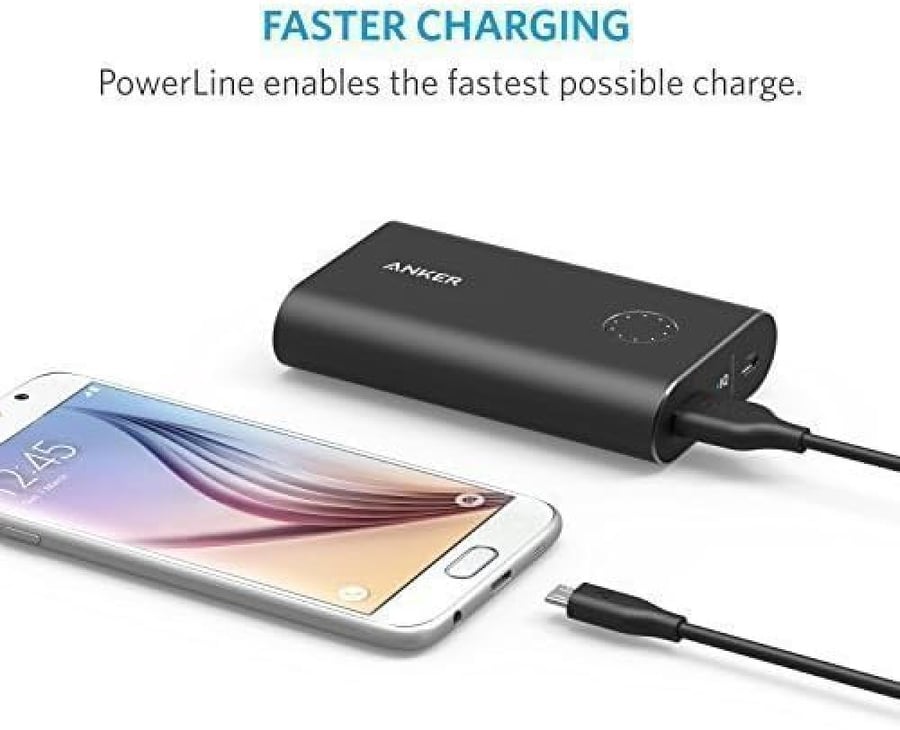 كيبل باور لاين بمنفذ مايكرو USB بطول 3 اقدام، اسود، مع امكانية نقل البيانات