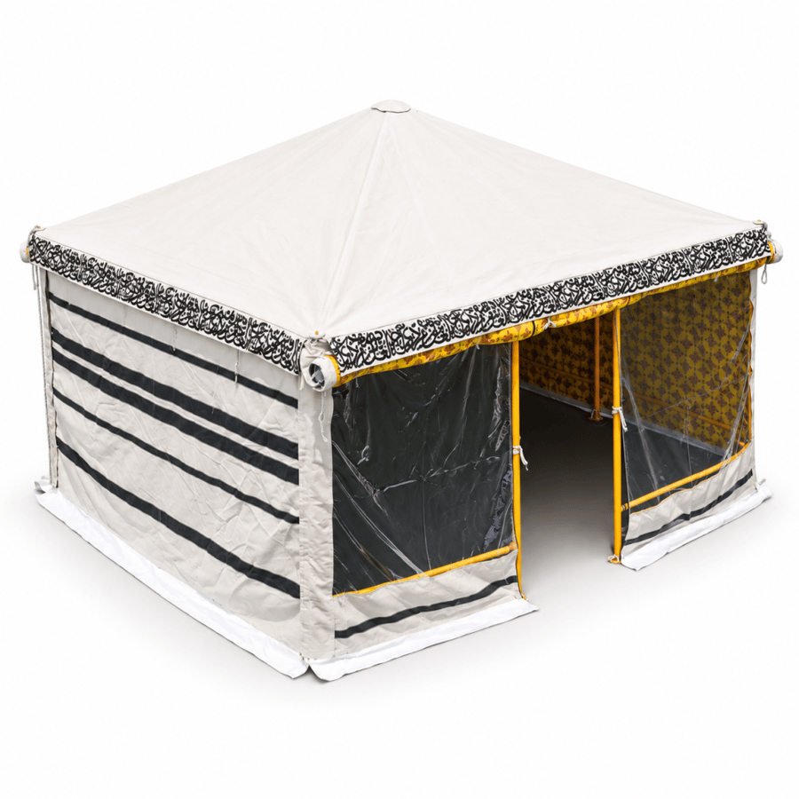 Royal tent, in Arabic calligraphy, size 4×4×1.80 meters, with transparent facade, waterproof