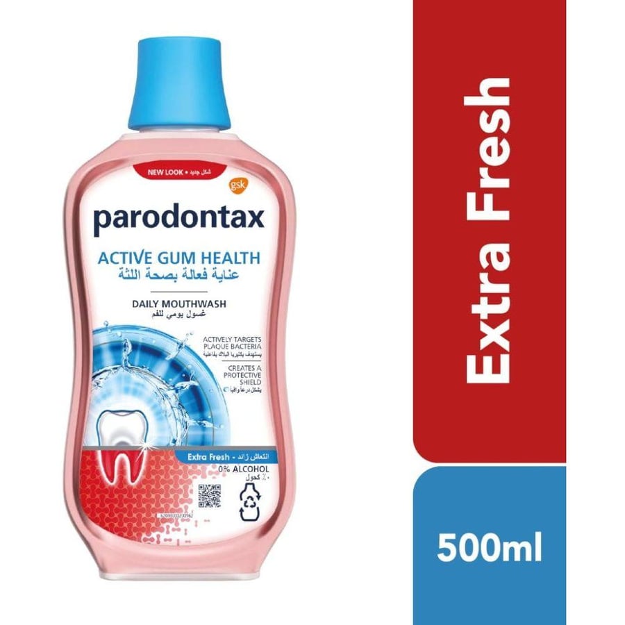 بارودونتكس غسول فم عنايه فعاله بصحه اللثه يومى انتعاش زائد.  Parodontax Mouthwash Active Gum Health Fresh Mint 500 ml