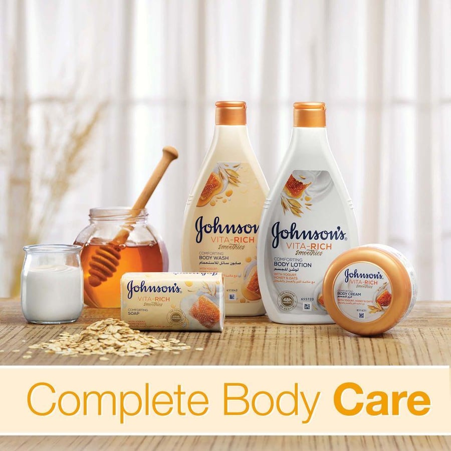 جونسون لوشن جسم 250 مل فيتا ريش اللبن والعسل والشوفان.  Johnson’s Vita-Rich Smoothies Comforting Body Lotion, With Yogurt, Honey & Oats, Non-Greasy,