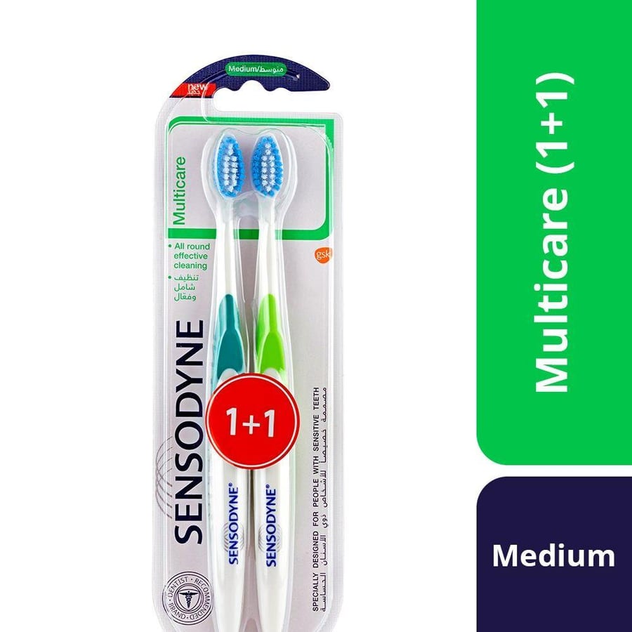 سنسوداين فرشاه اسنان عنايه متعدده وسط 1+1 مجانا.   Sensodyne Multi Care Toothbrush Medium 1+1 Free