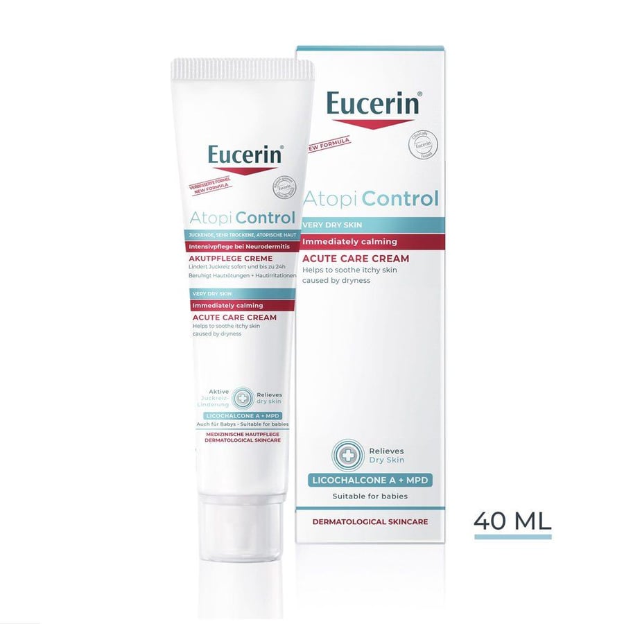 كريم اتوبي كنترول الفوري لتهدئة البشرة 40 مل.  Eucerin AtopiControl Acute Care Body Cream with Ceramides, 40ml
