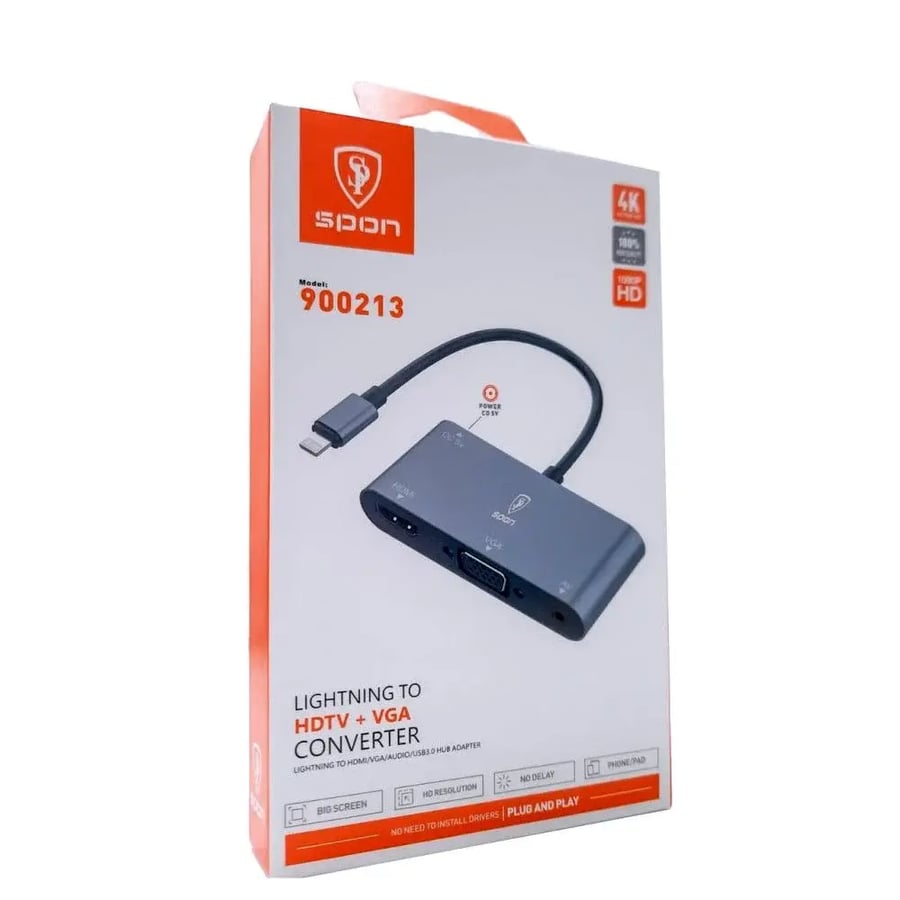 وصلة شاشة للايفون لايتنج الى HDMI و VGA بالعلبة