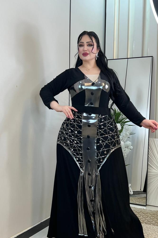 فستان استرتش كريب مع شك واقماش لمعه