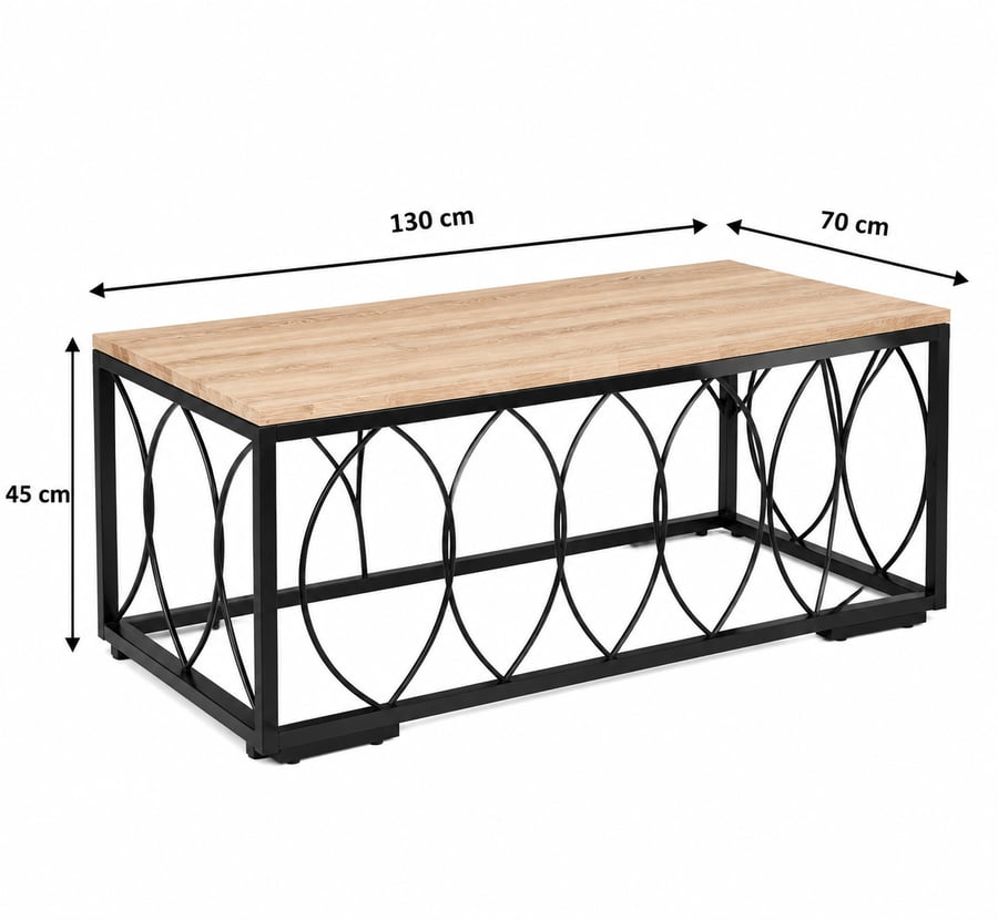 طقم طاولات مودرن خشب وهيكل معدني هندسي متداخل – 7 قطع