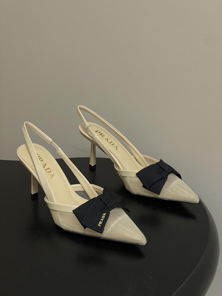 Prad bow pointed high-heeled sandals