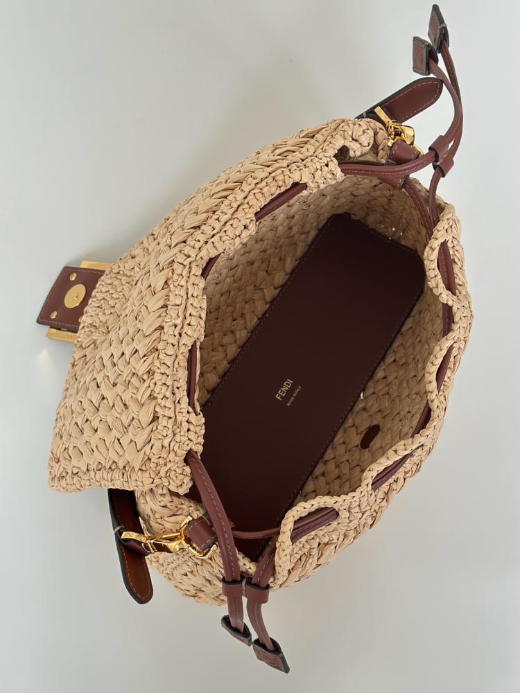 Baguette Mini Hazelnut-stitch raffia-effect material bag