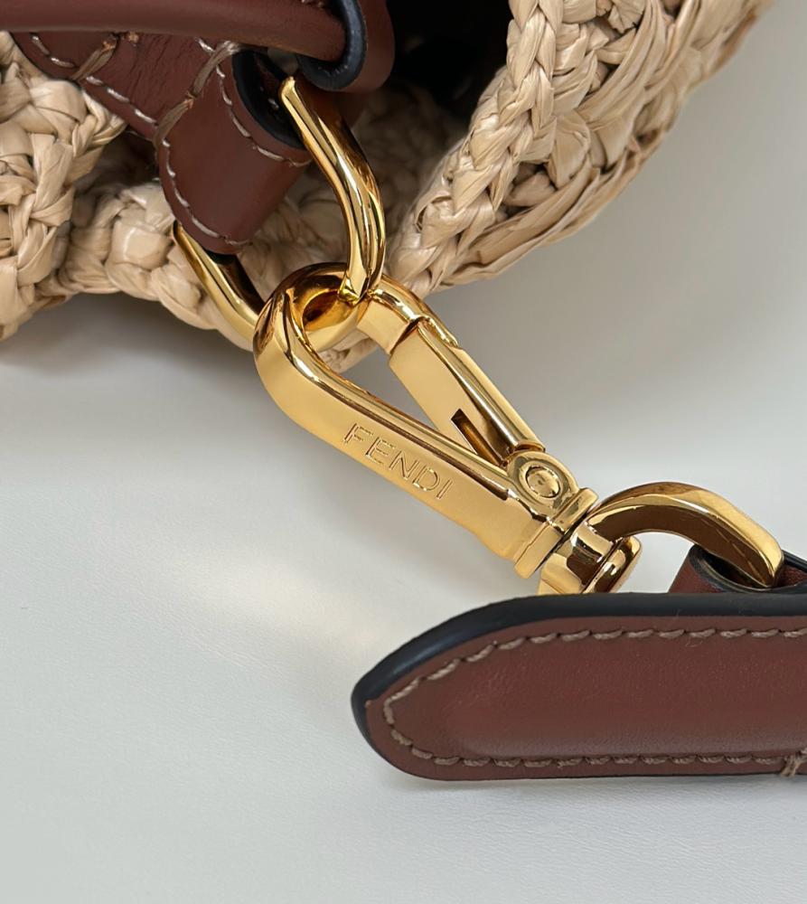 Baguette Mini Hazelnut-stitch raffia-effect material bag