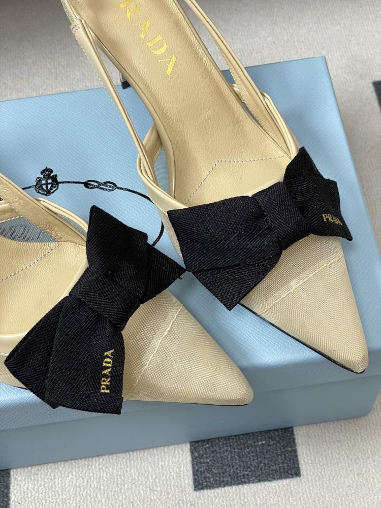 Prad bow pointed high-heeled sandals