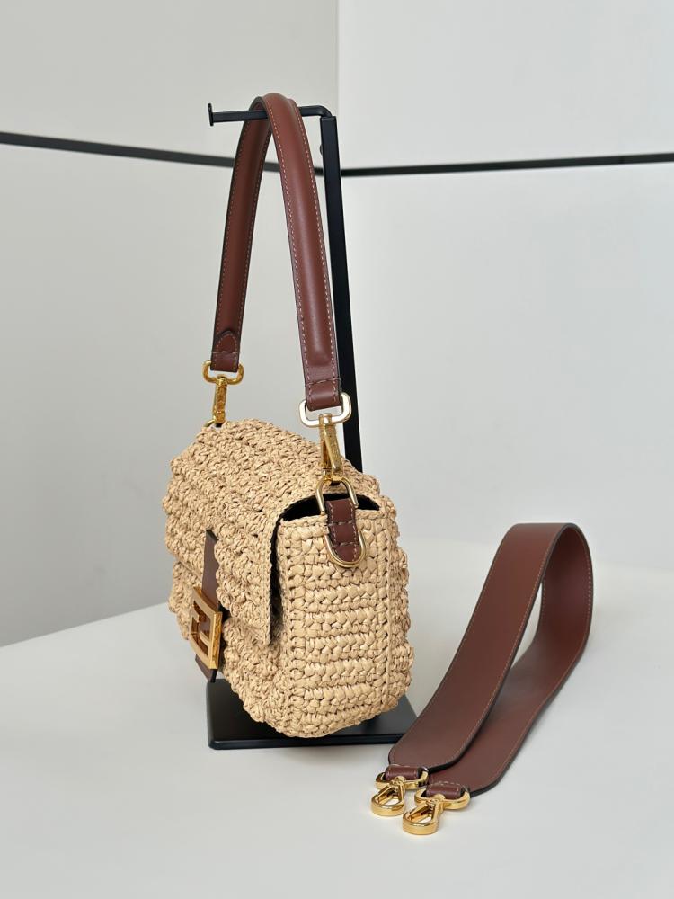 Baguette Mini Hazelnut-stitch raffia-effect material bag