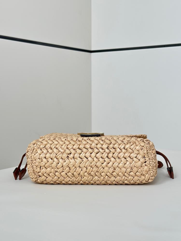 Baguette Mini Hazelnut-stitch raffia-effect material bag