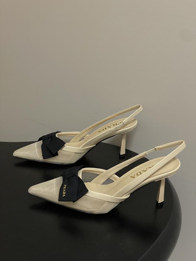 Prad bow pointed high-heeled sandals