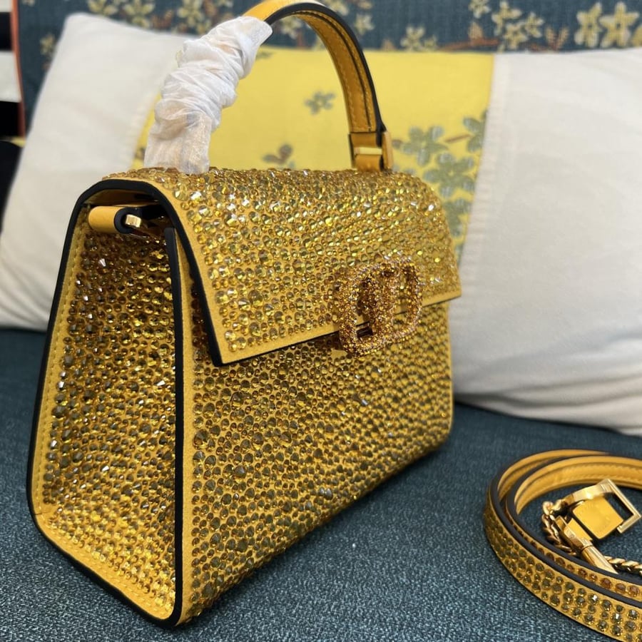 Valentino Garavani Mini VSLING Rhinestone-embellished Top-handle Bag