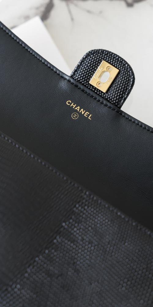 CHANEL Clutch with chain Lizard Embossed Calfskin