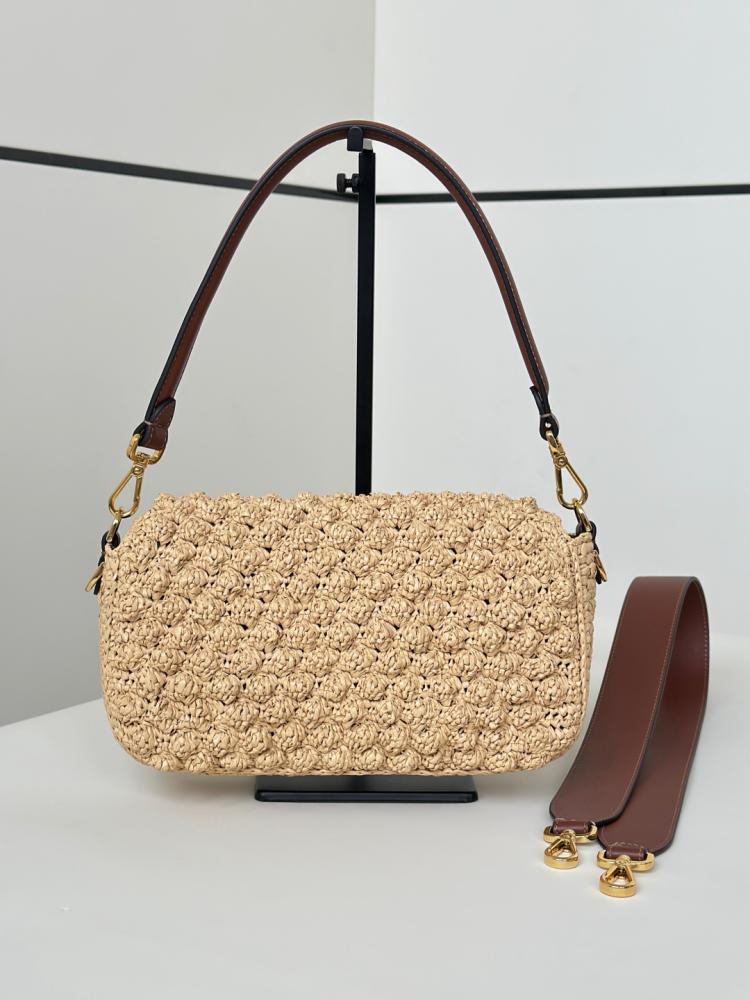 Baguette Mini Hazelnut-stitch raffia-effect material bag