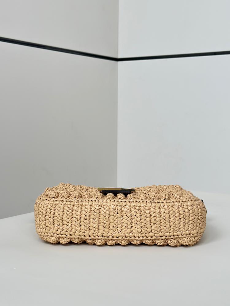 Baguette Mini Hazelnut-stitch raffia-effect material bag