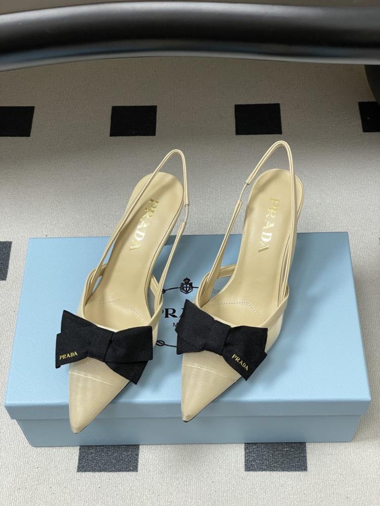 Prad bow pointed high-heeled sandals