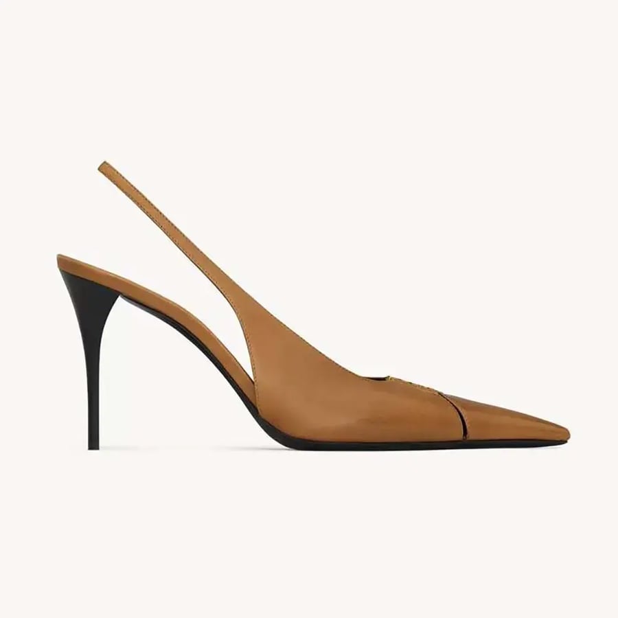 Saint Laurent Babylone Breteuil Slingback Pumps in Smooth Leather – Brown (Woman)