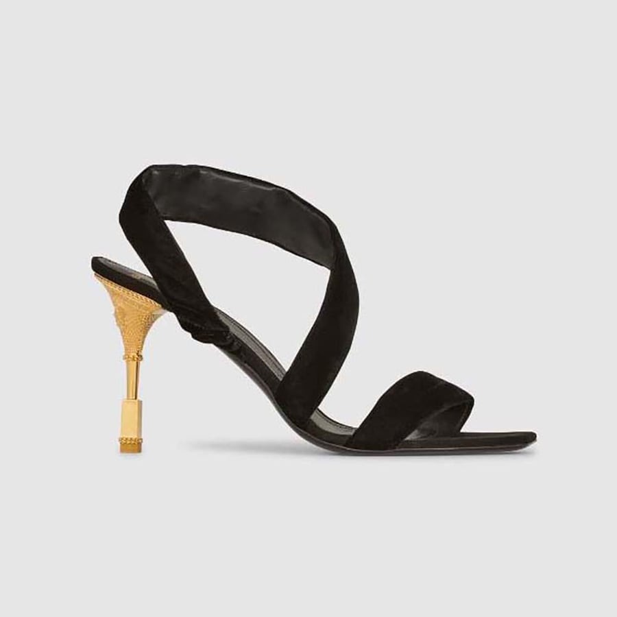 Balmain Suede Moneta Sandals 95 mm Heel – Black (Woman)