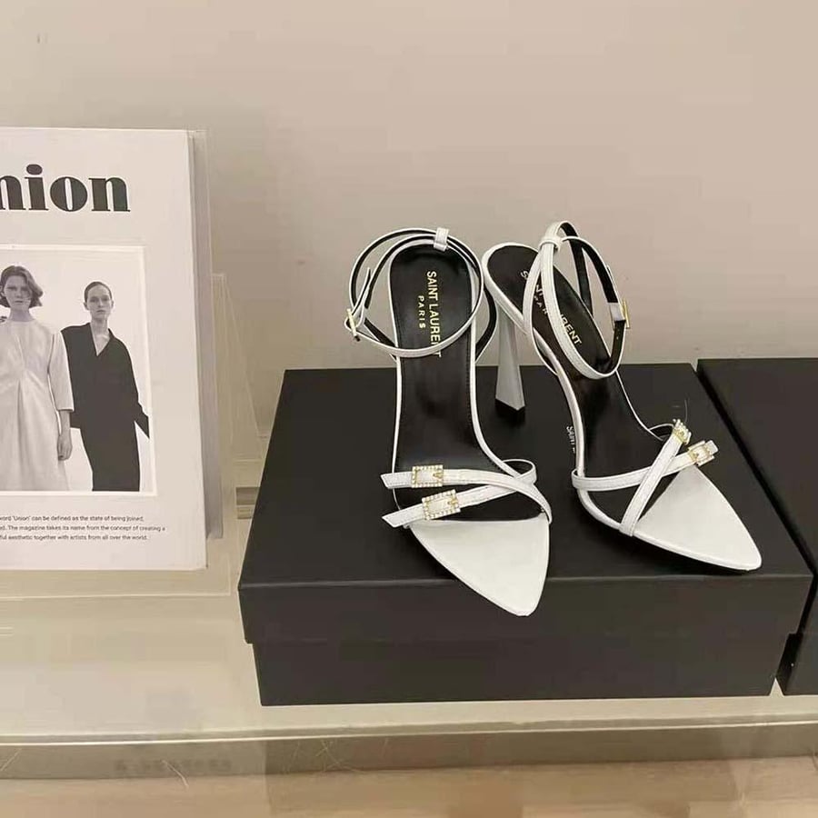 Saint Laurent Lila Sandals in Crepe Satin – White (Woman)