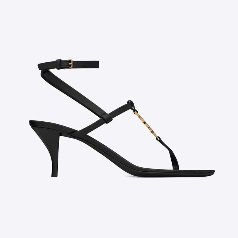 Saint Laurent Cassandra Sandals in Smooth Leather – Black (Woman)