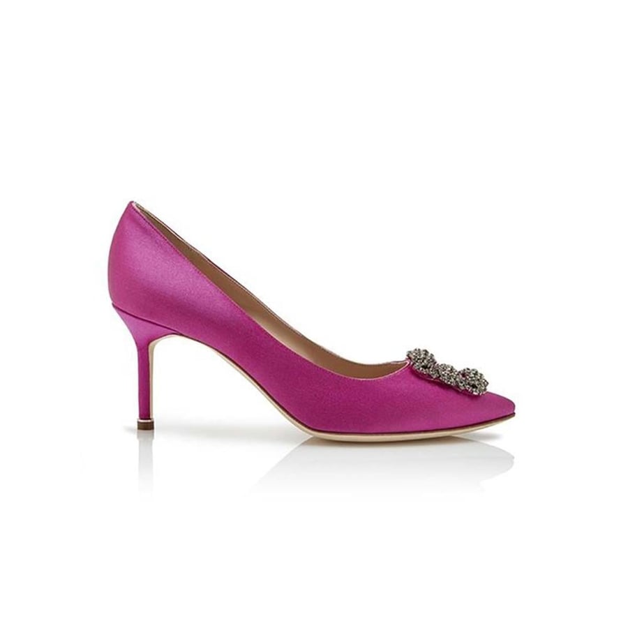 Manolo Blahnik Hangisi 70 Satin Jewel Buckled Pumps – Rose (Woman)
