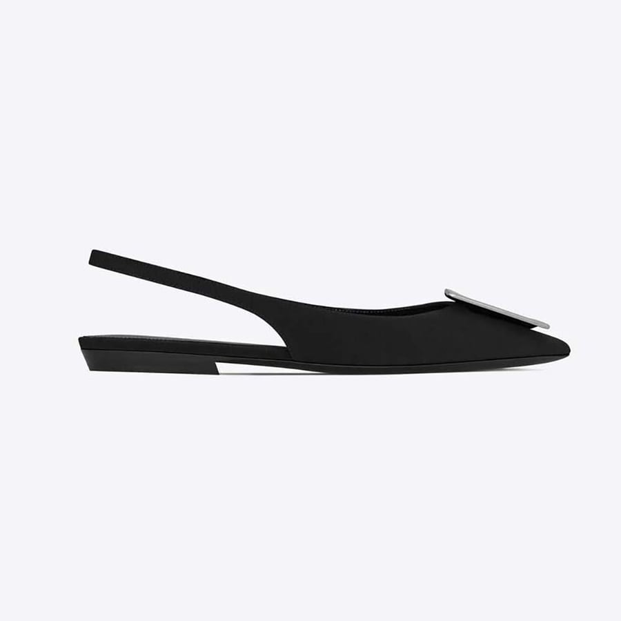 Saint Laurent Maxine Slingback Flats in Crepe De Chine (Woman)