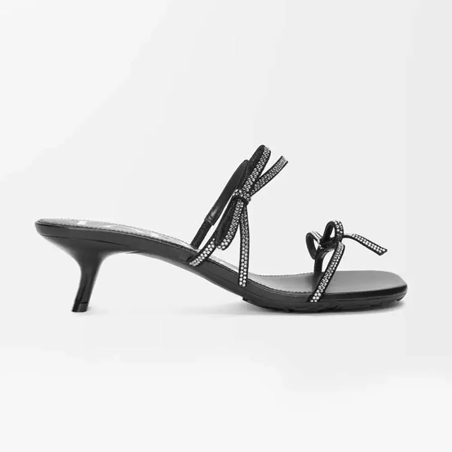 Loewe Petal Sandal in Suede and Rhinestones – Black (Woman)