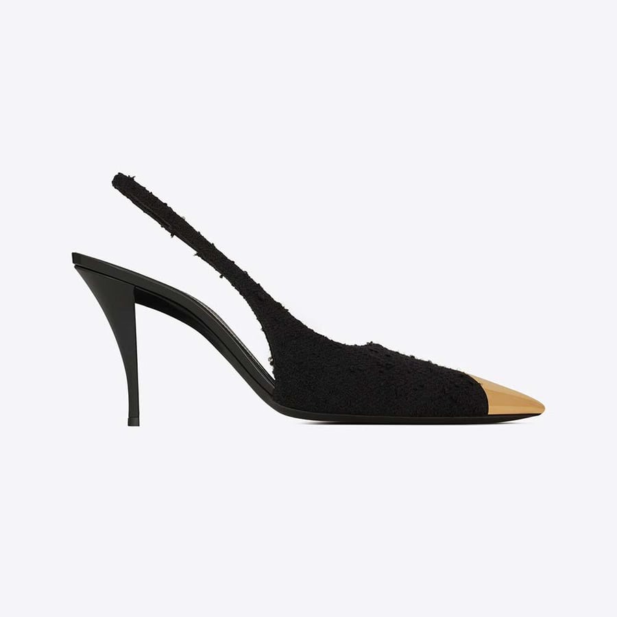 Saint Laurent Vesper Slingback Pumps in Boucle Tweed – Black (Woman)