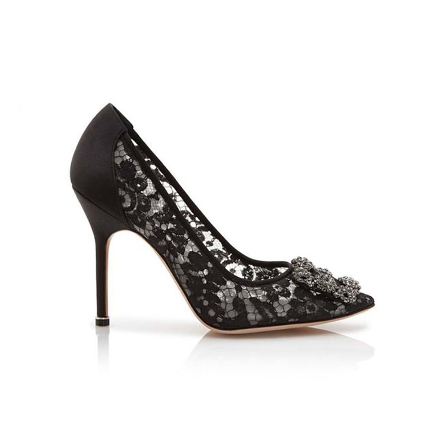 Manolo Blahnik Hangisi Lace Jewel Buckled Pumps – Black (Woman)