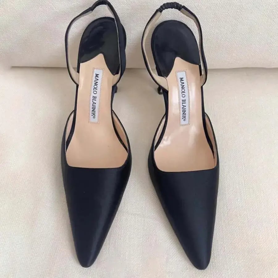 Manolo Blahnik Carolyne 70 Black Suede Slingback Pumps (Woman)