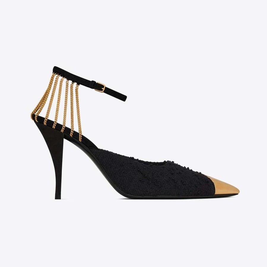 Saint Laurent Sling-Chain Pumps in Boucle Tweed (Woman)
