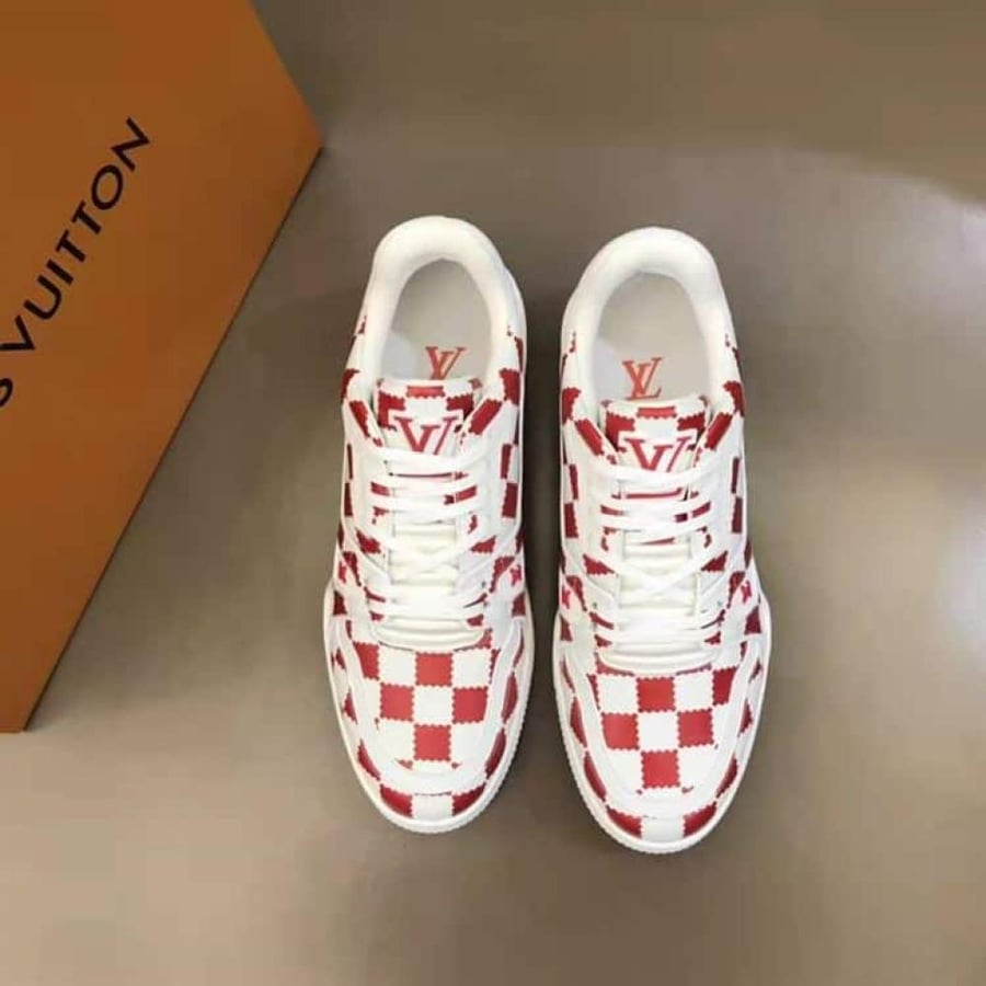 Louis Vuitton Trainer Sneaker Red White Damier – LVS044