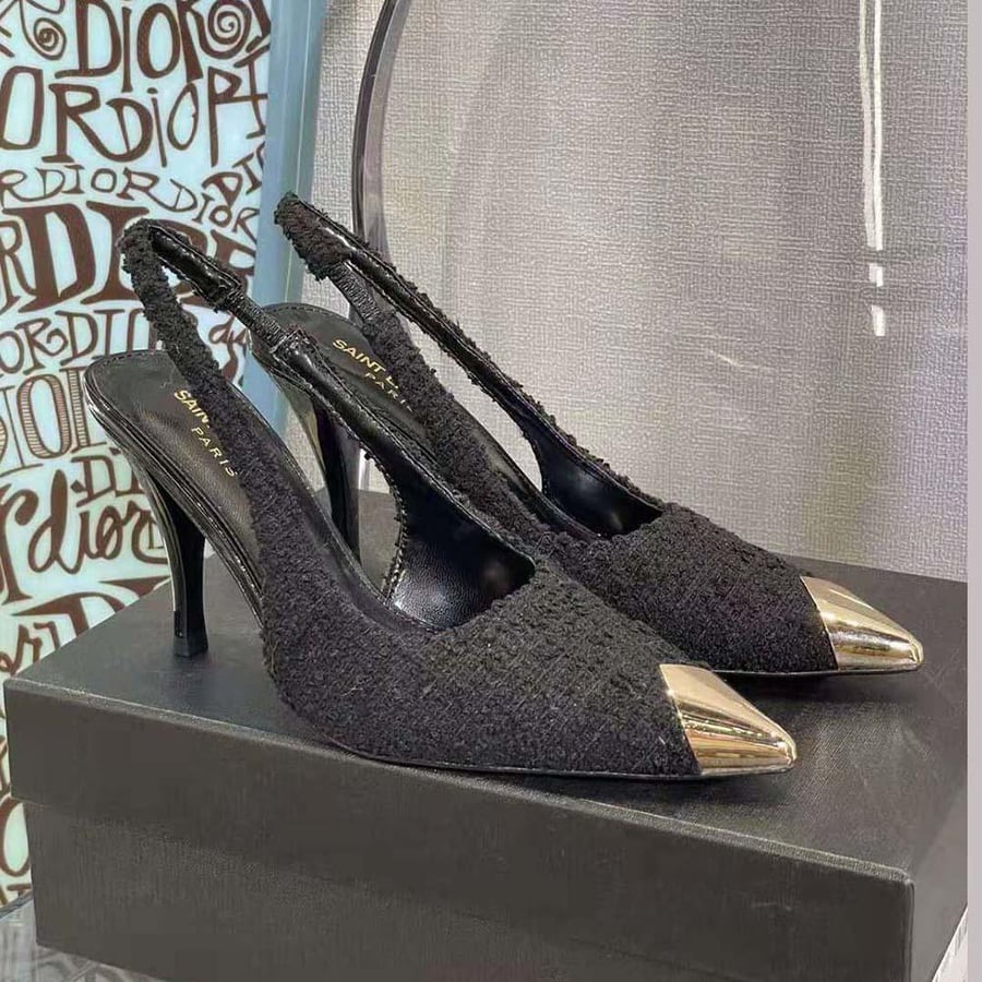 Saint Laurent Vesper Slingback Pumps in Boucle Tweed – Black (Woman)