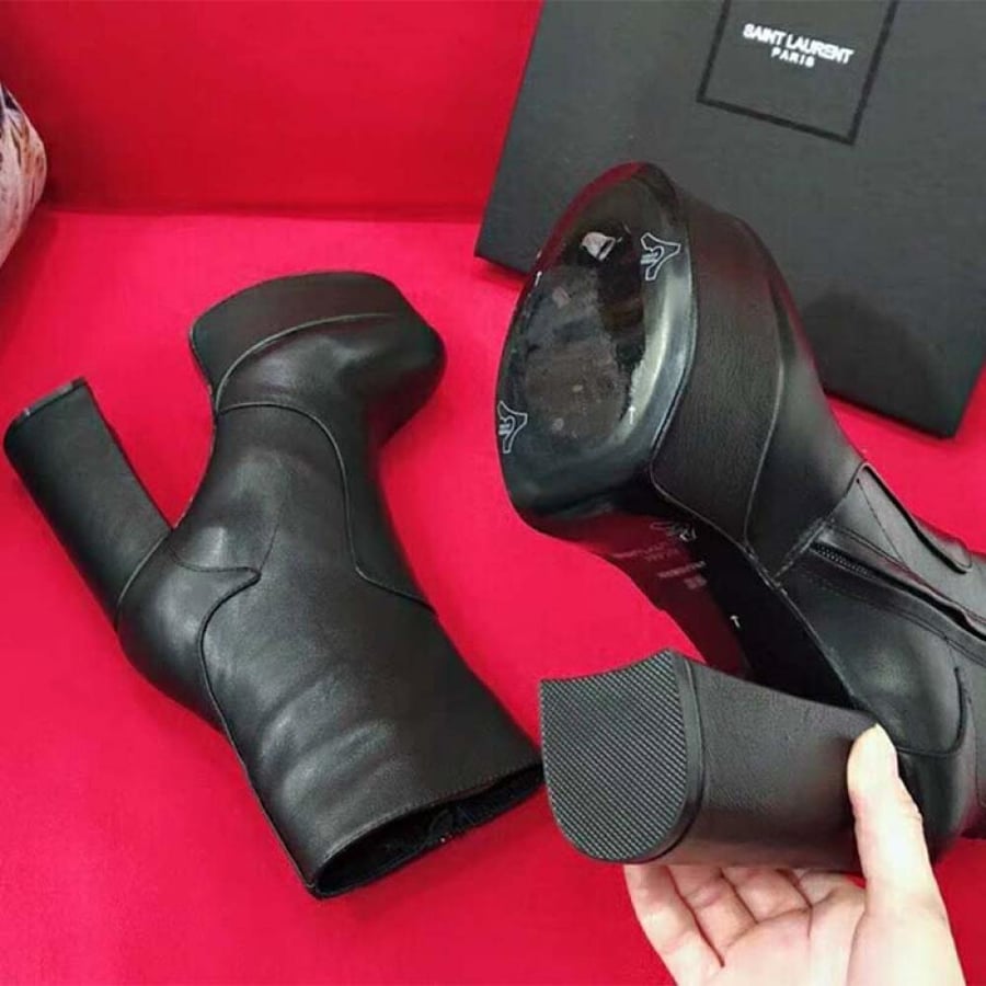 Saint Laurent Billy Platform Bootie in Leather 13cm Heel – Black (Woman)