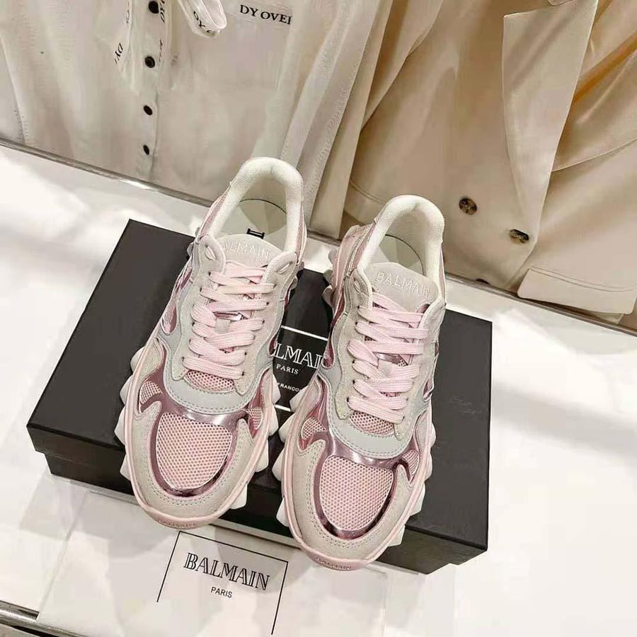 Balmain B-East Trainer in Leather Suede and Mesh – Pink (Woman)