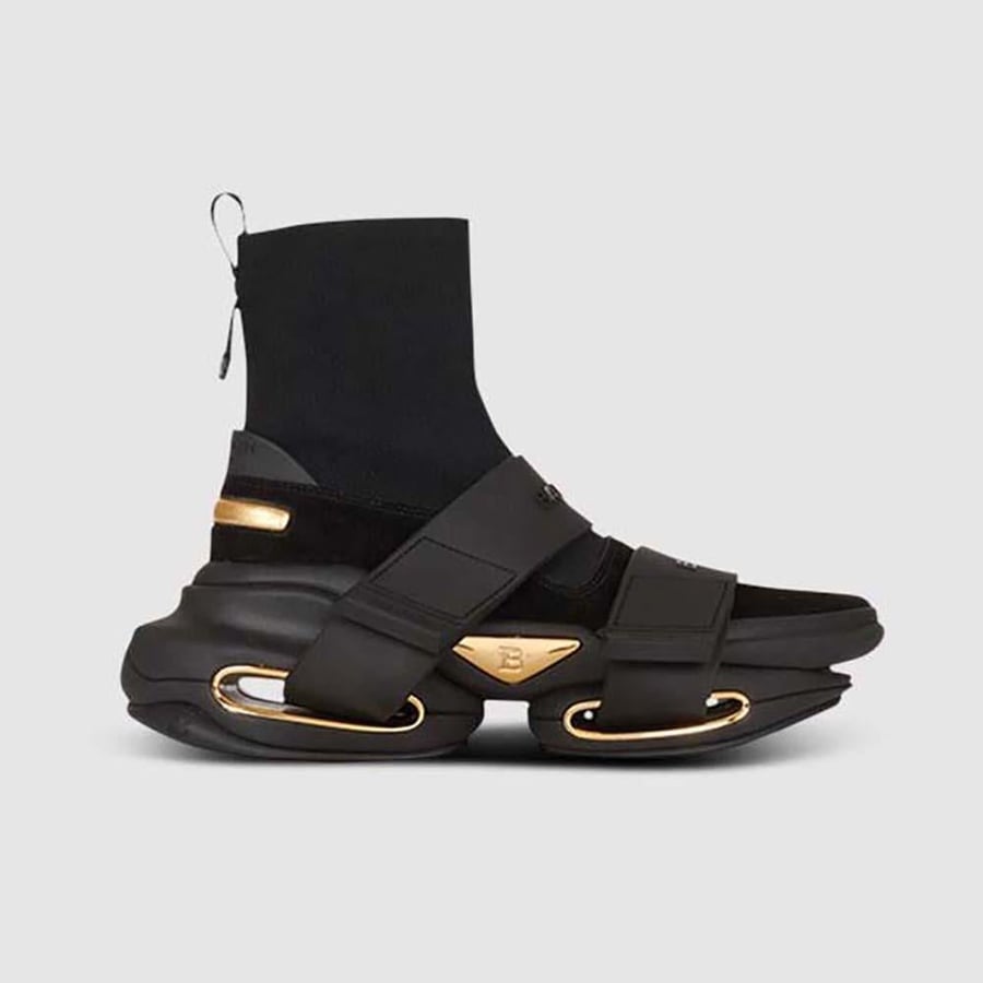 Balmain B-Bold Mesh and Suede High-Top Trainers with Strap – Black (Unisex)