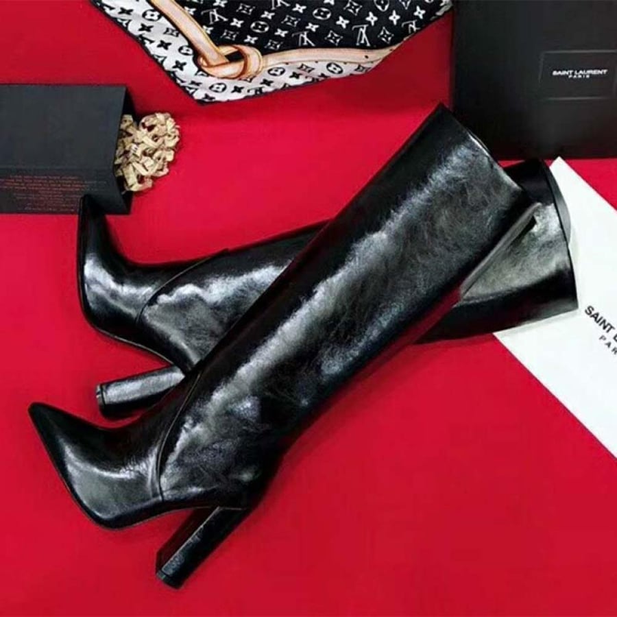 Saint Laurent Lou Boot in Lambskin 90mm Heel – Black (Woman)