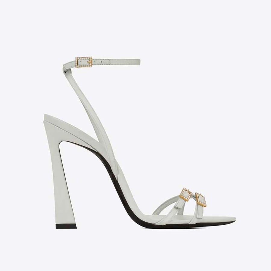 Saint Laurent Lila Sandals in Crepe Satin – White (Woman)