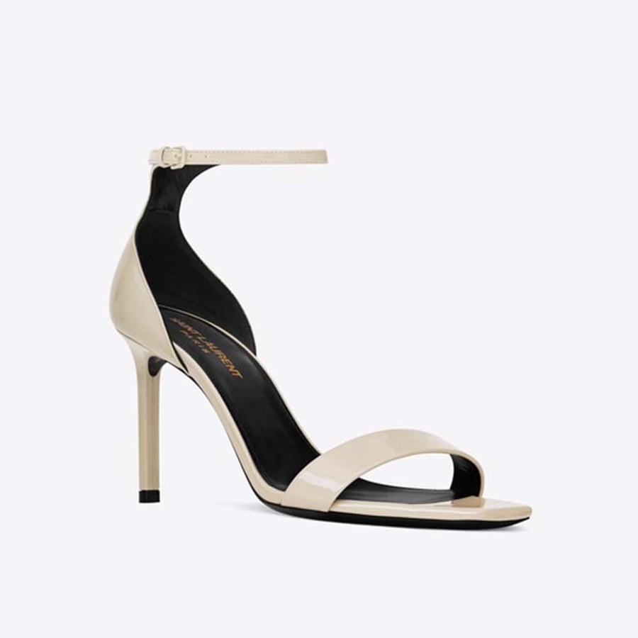 Saint Laurent Amber Sandals in Patent Leather 8.5cm Heel – Beige (Woman)
