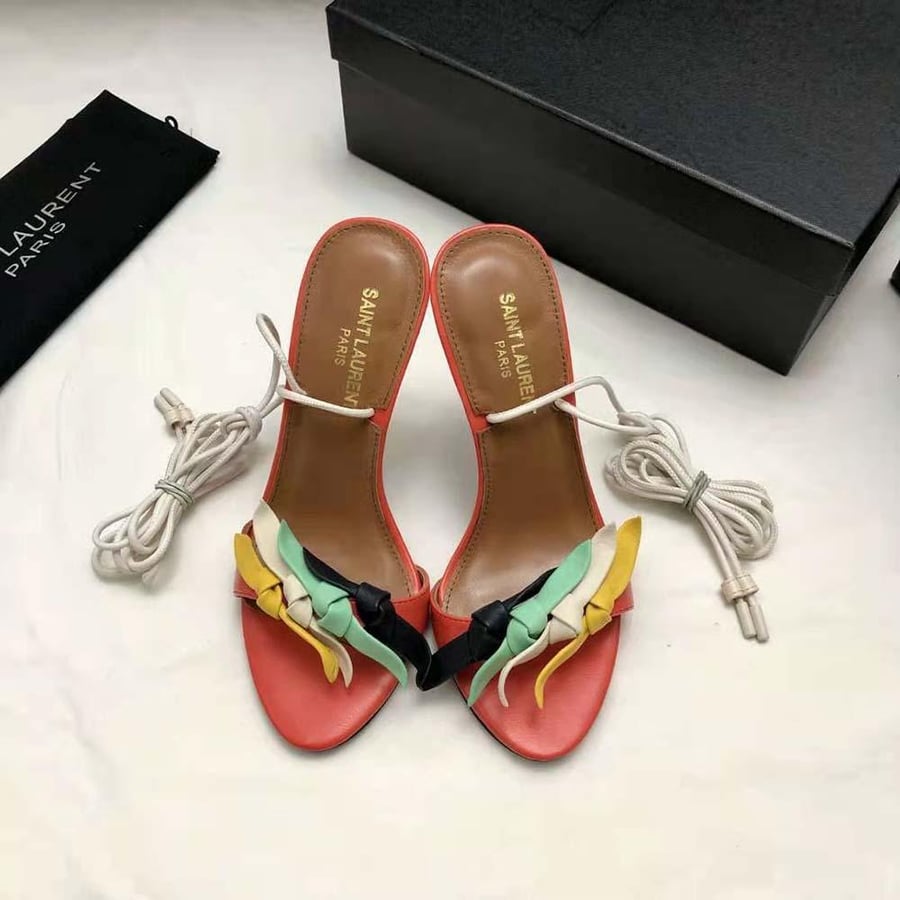 Saint Laurent Elsa Sandals in Smooth Leather – Red (Woman)