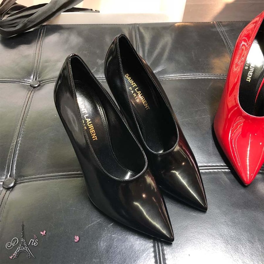 Saint Laurent Teddy Pump in Shiny Leather 10.5cm Heel – Black (Woman)